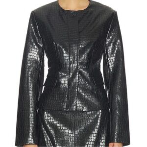 L'Academie Black Croc-Embossed Faux Leather Jacket